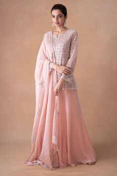 Ensemble Exclusive Cotton Kaftan, Sharara Set, Embroidery Suits, Indian Designer Wear, Designer Wear, Indian Wear, Indian Dresses, Soft Pink