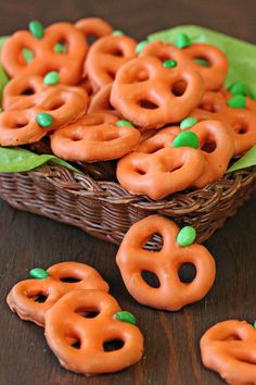 some pretzels are sitting in a basket on a table