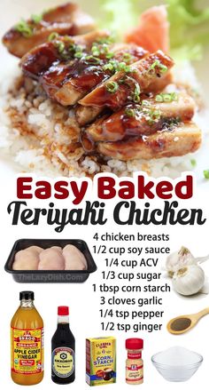 an advertisement for the easy baked teriyaki chicken recipe with instructions on how to cook it