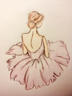 a drawing of a ballerina dancer in pink tutule with her back turned to the camera