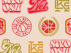 the logos for basketball are all different colors and sizes, but one is not in color