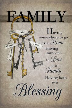 a bunch of keys that are sitting on top of a piece of paper with the words family