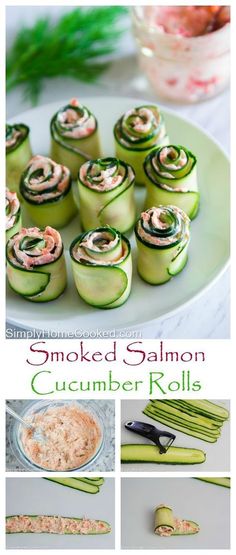 cucumber rolls with smoked salmon and cream cheese on top are the perfect appetizer for any holiday gathering