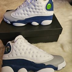 Brand New, Never Worn, With Box, Nike Air Jordan 13 Retro " French Blue" Dj3003-164 Gs 6.5y Or Wmn's Size 8 Jordan 13 Retro French Blue, Blue And White Jordans, French Blue Color, Jordans 13, Jordans Retro, Jordan 1 Mid White, Jordan 11s, Retro 13, Jordan 13 Shoes