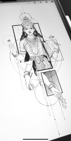 Lakshmi Tattoo Design, Laxmi Sketch, Lakshmi Tattoo, Indian Style Tattoos, Band Tattoo Designs, Shiva Tattoo Design, Goddess Tattoo, Scott Campbell, Dark Art Tattoo