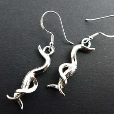 These sensual earrings depict mating Caenorhabiditis elegans worms. C. elegans is a non-parasitic nematode worm that is used extensively by biologists as a model organism. This worm has been the subject of many neurobiological studies, including a project in the zero gravity environment of the International Space Station to gain insight into the genetic basis of muscle atrophy. The C. elegans pendant model was inspired by mating between the larger hermaphroditic worm and the smaller male worm. T C Elegans, Science Earrings, Muscle Atrophy, International Space Station, Zero Gravity, Space Station, Jewelry Designs, Biology, Silver Necklace