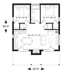 the floor plan for a two bedroom apartment with an attached kitchen and living room area