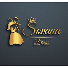 the logo for sovana dress, which is gold and has a woman in a gown