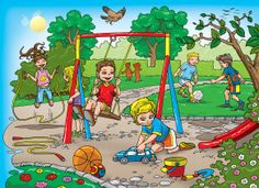 children playing in the park with their toys