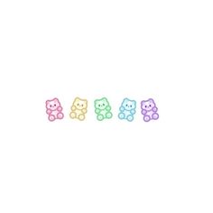 four small teddy bears are lined up in the same row on a white background,