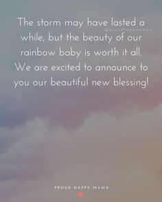 a quote from froud happy mama about the storm may have tasted a while, but the beauty of our rainbow baby is worth it all we are excited to