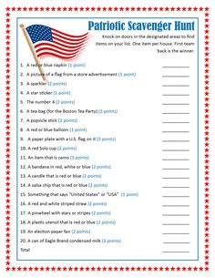 a patriotic scavenger hunt with an american flag on it and the words,