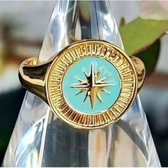 Gorjana Compass Ring 18k Gold Plated Size 9 New With Tags, Original Price $65.00 For The Adventurer. This Statement Ring Adds A Fun Pop Of Color To Your Stack. Product Details Ring Measures 9/16" Tall Band Measures 1/4" And Tapers Down To 1/8" Hand Painted Light Turquoise Enamel Available In 18k Gold Plated Brass Perfect Gift For Someone You Love - It May Be Yourself Valentine's Day, Mother Day, Everyday Jewelry, Classic, Timeless, Dainty. Adjustable Gold Turquoise Ring Fine Jewelry, Adjustable Gold Turquoise Ring In Fine Jewelry Style, Compass Design Ring Jewelry For Gift, Gold Turquoise Ring For Anniversary, Gold Turquoise Open Ring As A Gift, Gold Turquoise Ring With Gemstone, Compass Design Jewelry Ring Gift, Gold Plated Blue Rings As Gift, Blue Gold Plated Rings As Gift