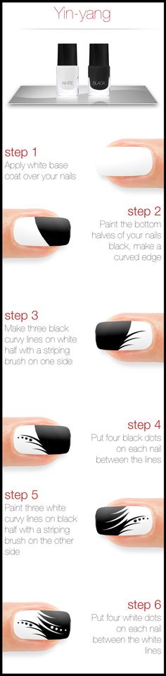 Yin Yang Nail Art Tutorial. Nail art. Nail design. Black And White Nail Ideas, Nail Designs Step By Step, Nail Art Blanc, Yin Yang Nails, White Nail Ideas, Diy Nail Art Tutorial, Do It Yourself Nails, Black And White Nail, Black And White Nail Art