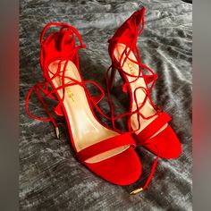 New Red Tie Up Heels From Lulus. Never Worn. Sparkly Heels Prom, Red Prom Shoes, Gold Prom Shoes, Gold Heels Prom, Silver Heels Prom, High Heels For Prom, Sparkle Sandals, Heels Aesthetic, Heels Prom