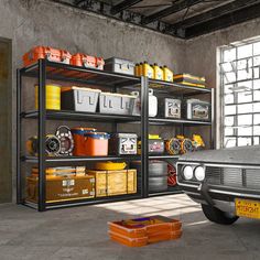 REIBII40WMetalGarageShelvingUnit_14 Shelving For Garage, Metal Garage Shelves, Industrial Storage Racks, Heavy Duty Storage Shelves, Garage Shelving Units, Metal Storage Shelves, Garage Storage Racks, Metal Garage, Heavy Duty Shelving