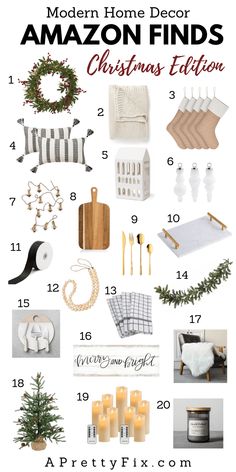 christmas decorations and decor items with the words, modern home decor amazon finds christmas edition