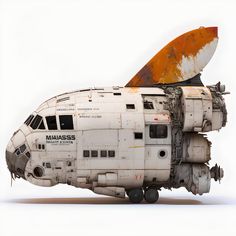 an old airplane with rusted parts on it