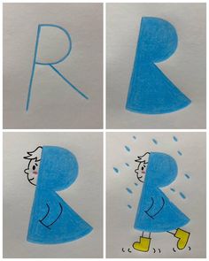 four different pictures of the letter r in blue and yellow