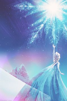 the frozen princess is holding her hand up in the air with fireworks coming out of it