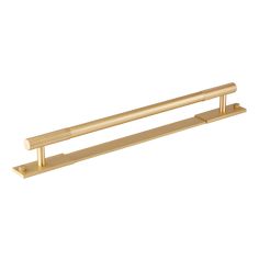 a gold metal shelf with two long bars on it