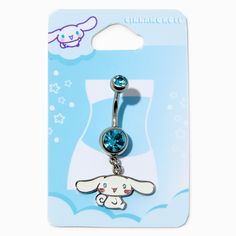 This belly bar is made for Cinnamoroll® fans! Featuring blue rhinestones and dangly enamel Cinnamoroll charm, this is a body jewelry must-have for your own.Belly Bar by Sanrio® Finish: Silver-toneSize: 14G/1.6mmClosure: PostMaterial: Stainless steel - Claire's Cinnamoroll® 14G Blue Stone Charm Belly Bar Bellybutton Piercings, Belly Button Piercing Jewelry, Belly Piercing Jewelry, Hello Kitty Jewelry, Belly Bar, Cool Piercings, Cute Piercings, Belly Jewelry, Belly Bars