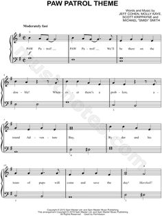 the page for paw patrol theme sheet music