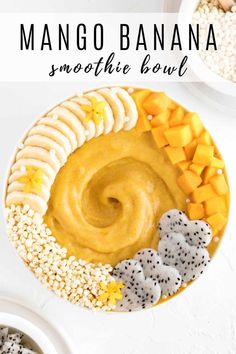 a bowl filled with mango banana smoothie bowl