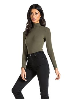 n:Philanthropy Brooke Turtleneck Bodysuit in Olive Island Dress, Bell Bottom Pants