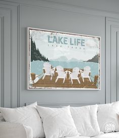 Personalized Lake Life Poster With Four White Adirondack Chairs on Dock, Retro Lake Tahoe Decor, Cute Lake Gift for Mom VPL - Etsy