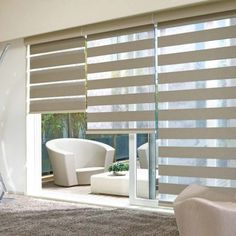 a living room scene with focus on the blinds