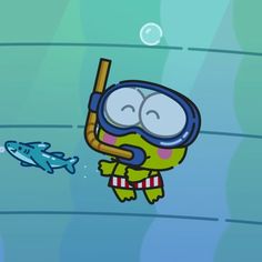 a cartoon character is swimming in the water with a scuba mask and snorkels