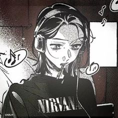 a drawing of a girl with headphones on