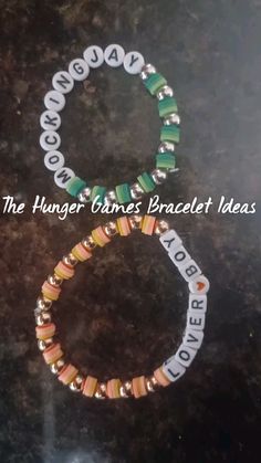 two bracelets with words on them that say, the hungry ones bracelet ideas