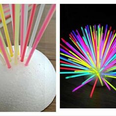 two pictures with different colored straws in them