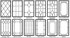 the different types of stained glass for windows and doors, with their names in english