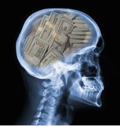 a human head with money in it's brain