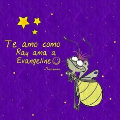 an image of a cartoon character with stars in the background that says, te amo como ray ama evane