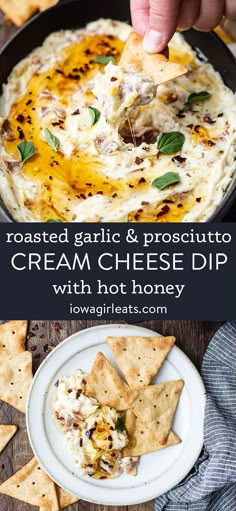 roasted garlic and prosciutto cream cheese dip with hot honey