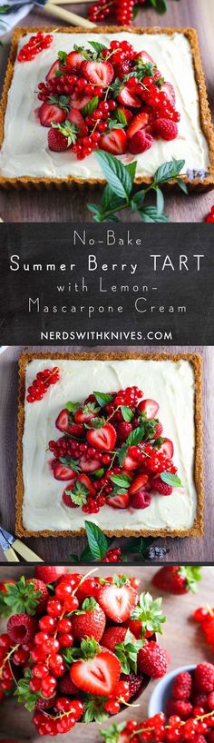 strawberry tart with whipped cream and fresh strawberries on top, served in small bowls