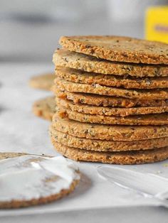 a stack of cookies sitting on top of a table