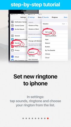 an iphone screen with the text set new ringtone to iphone in settings, then tap sounds, ringtone and choose your button from this list