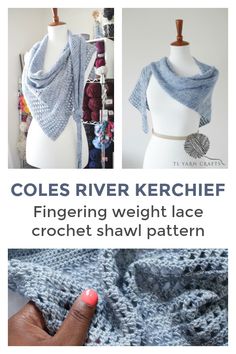 the instructions for this crochet shawl pattern are shown in three different pictures