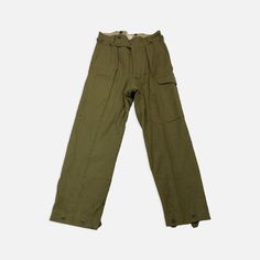 Vintage military work wear pants 1930-60s Size: waist - 30"-32" inseam - 32” Military Style Khaki Straight Leg Jeans, Fitted Military Cargo Pants, Khaki Trousers With Belt Loops, Military Style Pants With Tapered Leg And Pockets, Military Tapered Leg Cargo Pants, Military Cargo Style Tapered Leg Pants, Military Cargo Pants With Tapered Leg, Military Full-length Cargo Pants, Khaki High-waisted Pants With Belt Loops