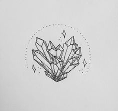 a black and white drawing of crystals