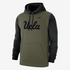 Sometimes it can be hard to match your school colors with the rest of your outfit. With a look that gives off low-key, casual vibes, this classic-fit UCLA sweatshirt lets you rep your squad, no matter what else you've got on. Varsity Green Hoodie For Fall, Green Varsity Hoodie For Fall, College Athleisure Fleece Hoodie, Green Cotton Varsity Hoodie, Fleece Athleisure Hoodie For College, Casual Nike Hoodie For College, Nike Sweatshirt With Ribbed Cuffs For College, Casual Hoodie For College Sports Season, Varsity Hoodie For Game Day In Fall