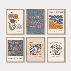 four different greeting cards with the words, you are not your thoughts and flowers on them