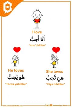 an arabic poster with the words i love and he loves, she loves in different languages