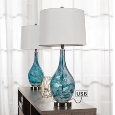 Bedside Blue table lamp set of 2 Modern Nightstand Lamps, Bedside Lamps With Usb, Bedside Desk, Traditional Table Lamps, Blue Table Lamp, Modern Bedside, Nightstand Lamp, Lamp Set, Blue Table