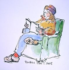 a drawing of a person sitting in a chair